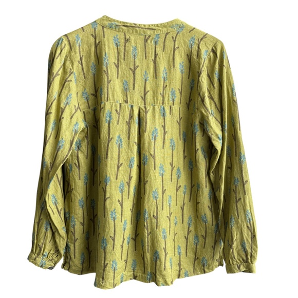 Gudrun Sjoden Women’s Hemp Green Floral Button Up Blouse Shirt Size S Boho - Picture 6 of 7
